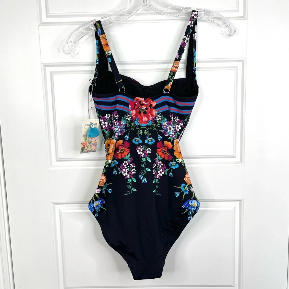 JOHNNY WAS Fay Floral Boho Black One Piece Swimsuit NEW Size XS